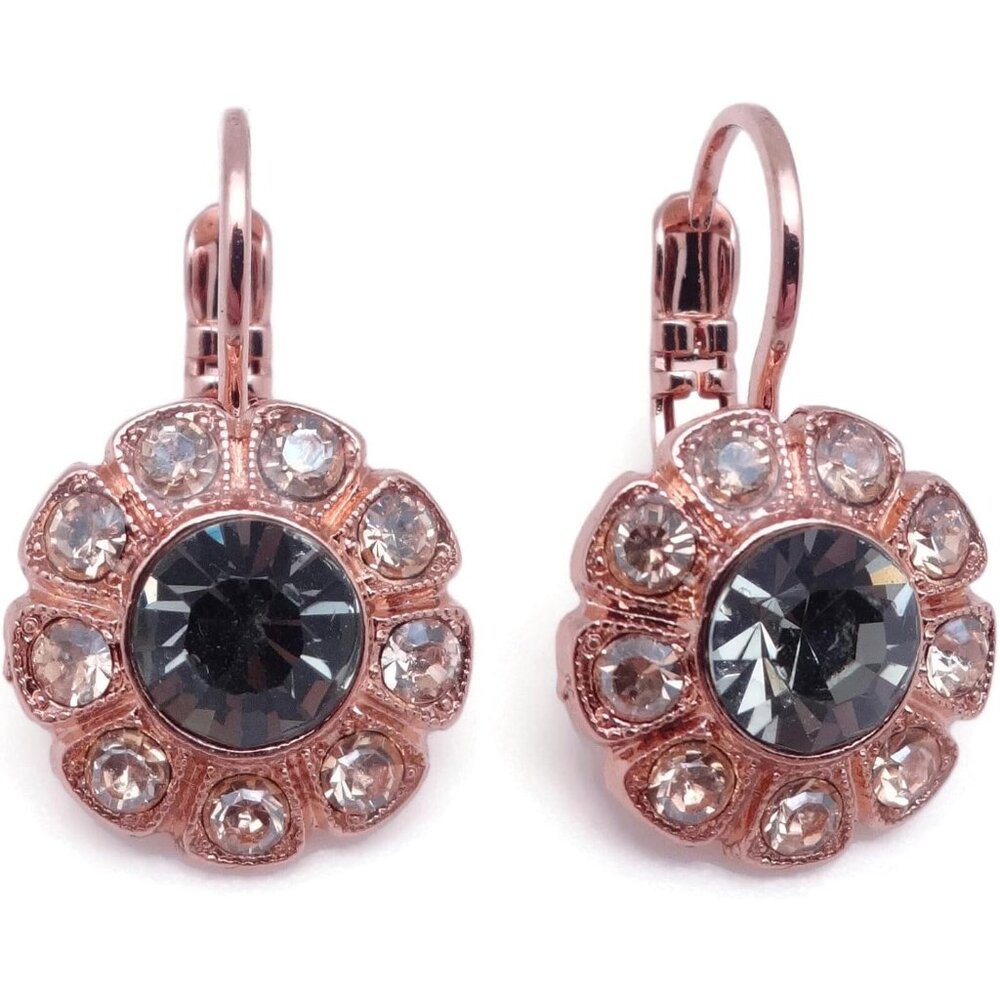 Mariana Earl Grey Rose Gold Earrings in Dark Grey Golden Shadow Flower 1132 NWT